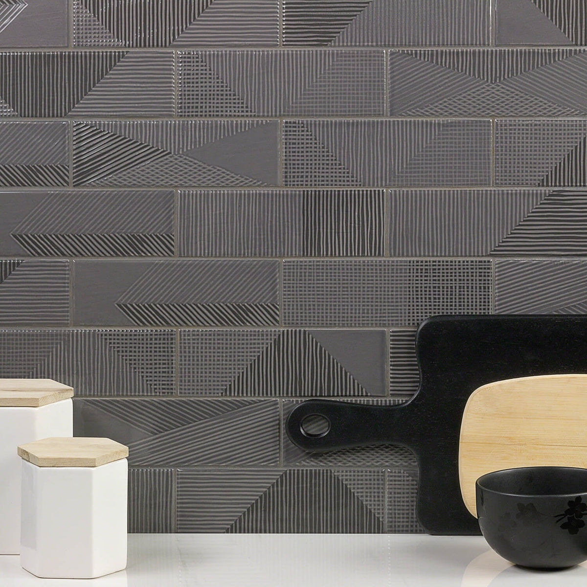 Tilebar Enigma Graphite Gray 2x8 Polished Textured Ceramic Wall Tile