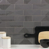 Tilebar Enigma Graphite Gray 2x8 Polished Textured Ceramic Wall Tile
