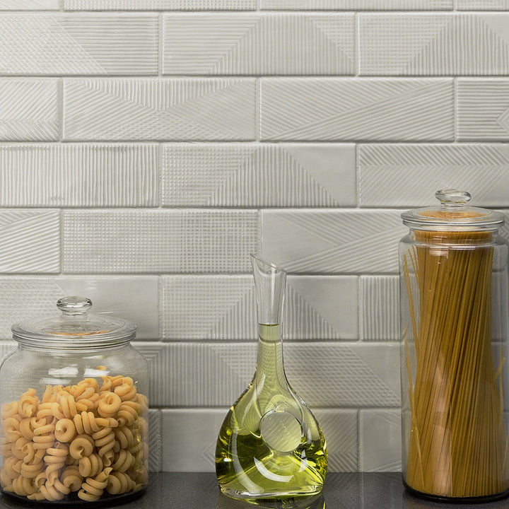 Tilebar Enigma Light Gray 2x8 Textured Polished Ceramic Subway Wall Tile