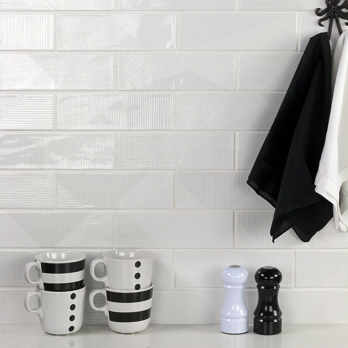 Enigma White 2x8 Textured Polished Ceramic Subway Tile - Lux Tile