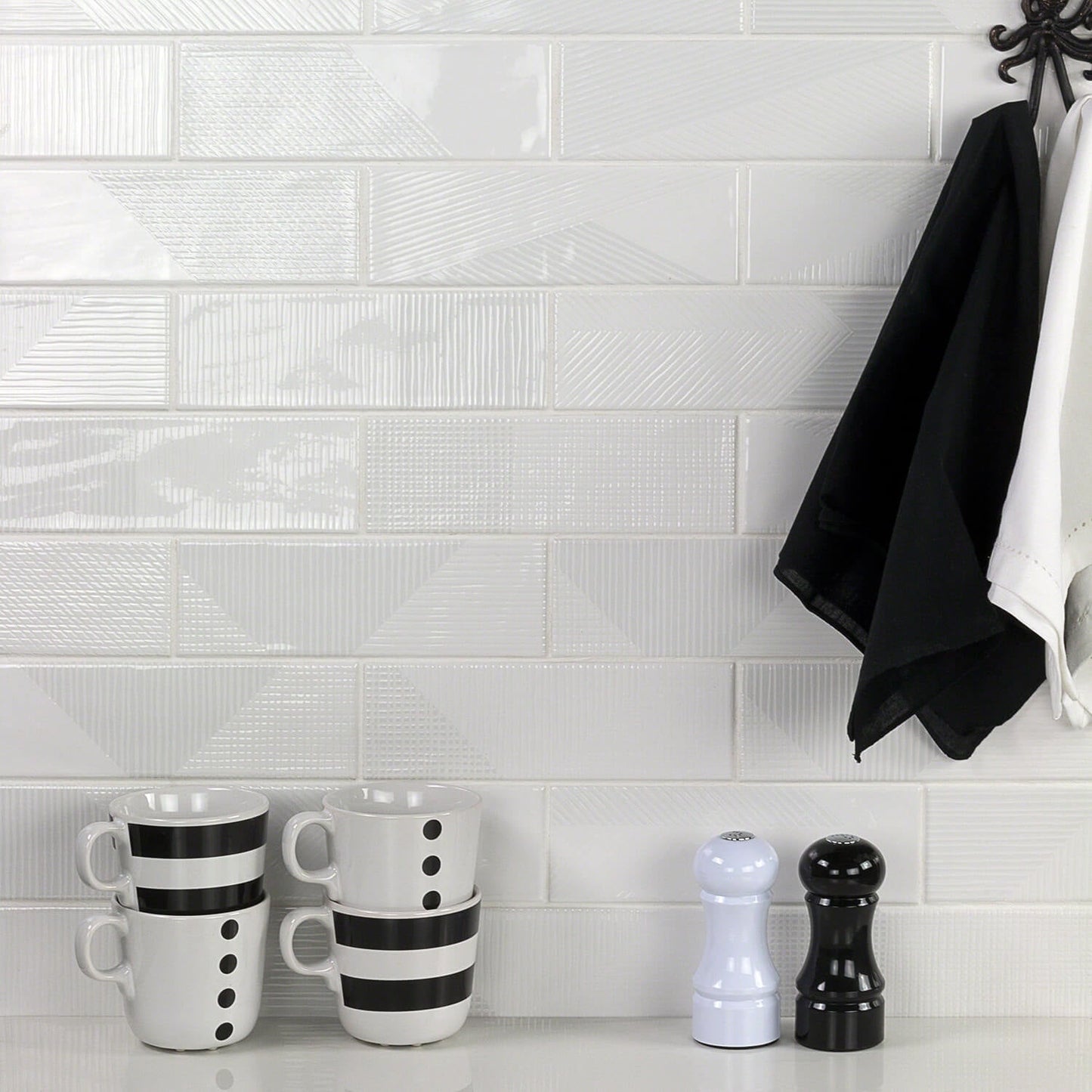 Enigma White 2x8 Textured Polished Ceramic Subway Tile - Lux Tile