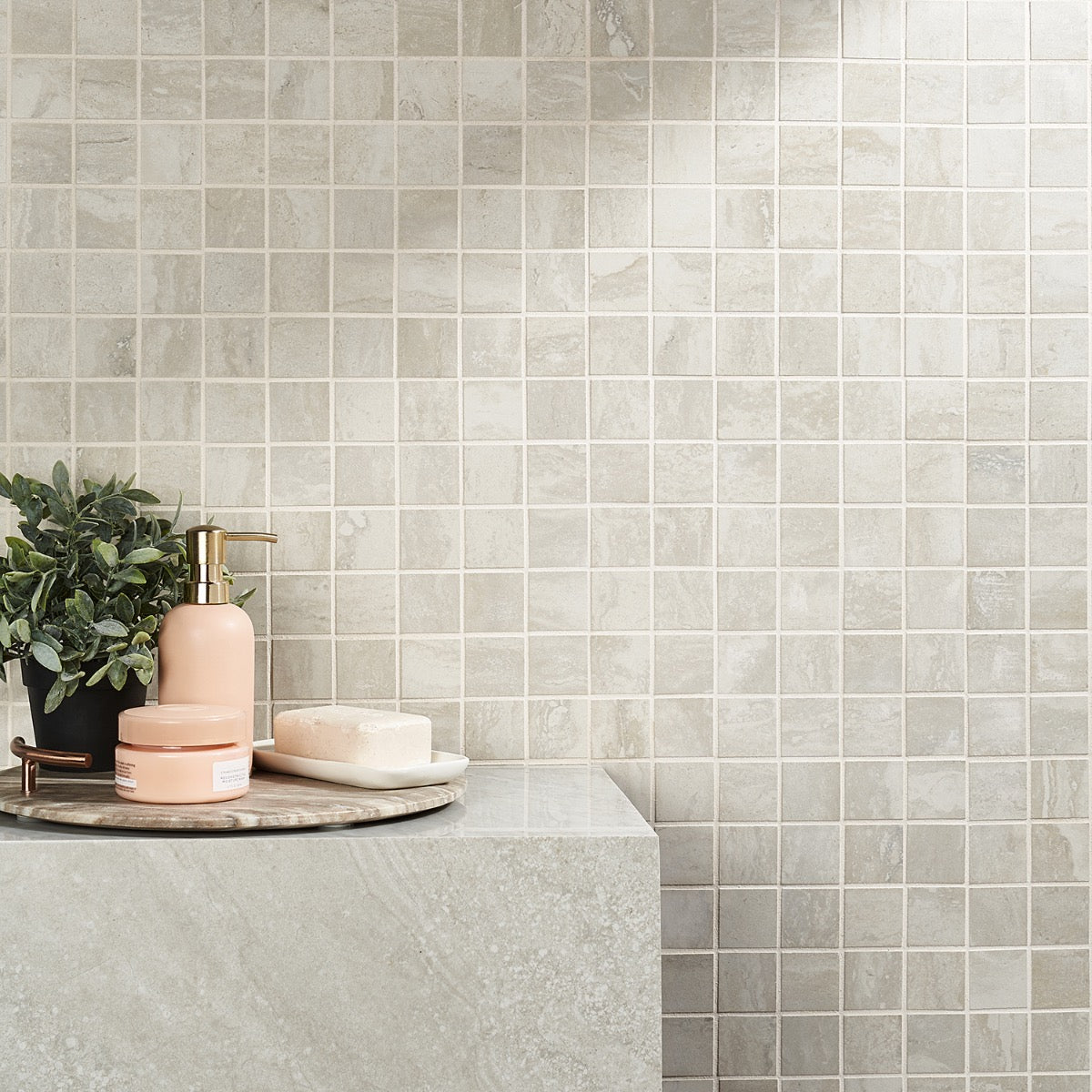 Basic Travertine Beige & Cream 2x2 Matte Porcelain Mosaic Tile