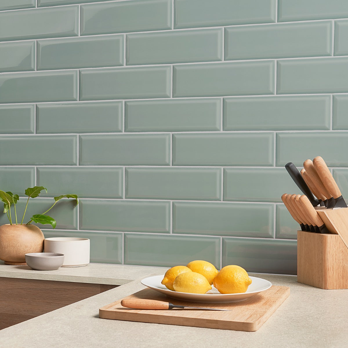 Lux Tile Rise Sage Green 4x12 Beveled Glossy Ceramic Subway Tile