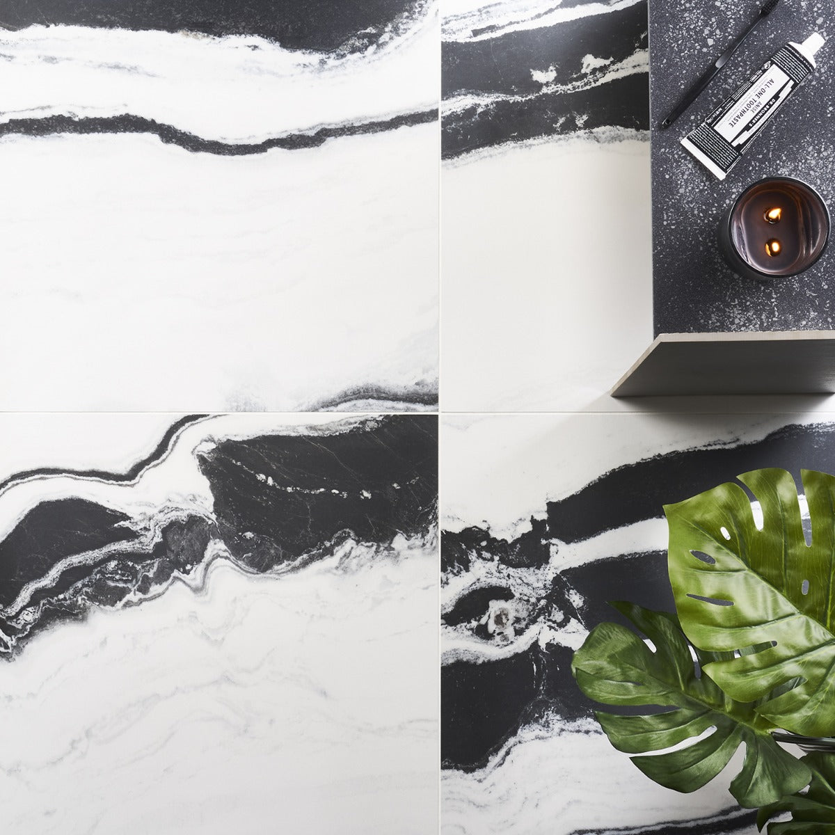 Drama Waves Black & White 24x24 Matte Porcelain Tile by Lux Tile