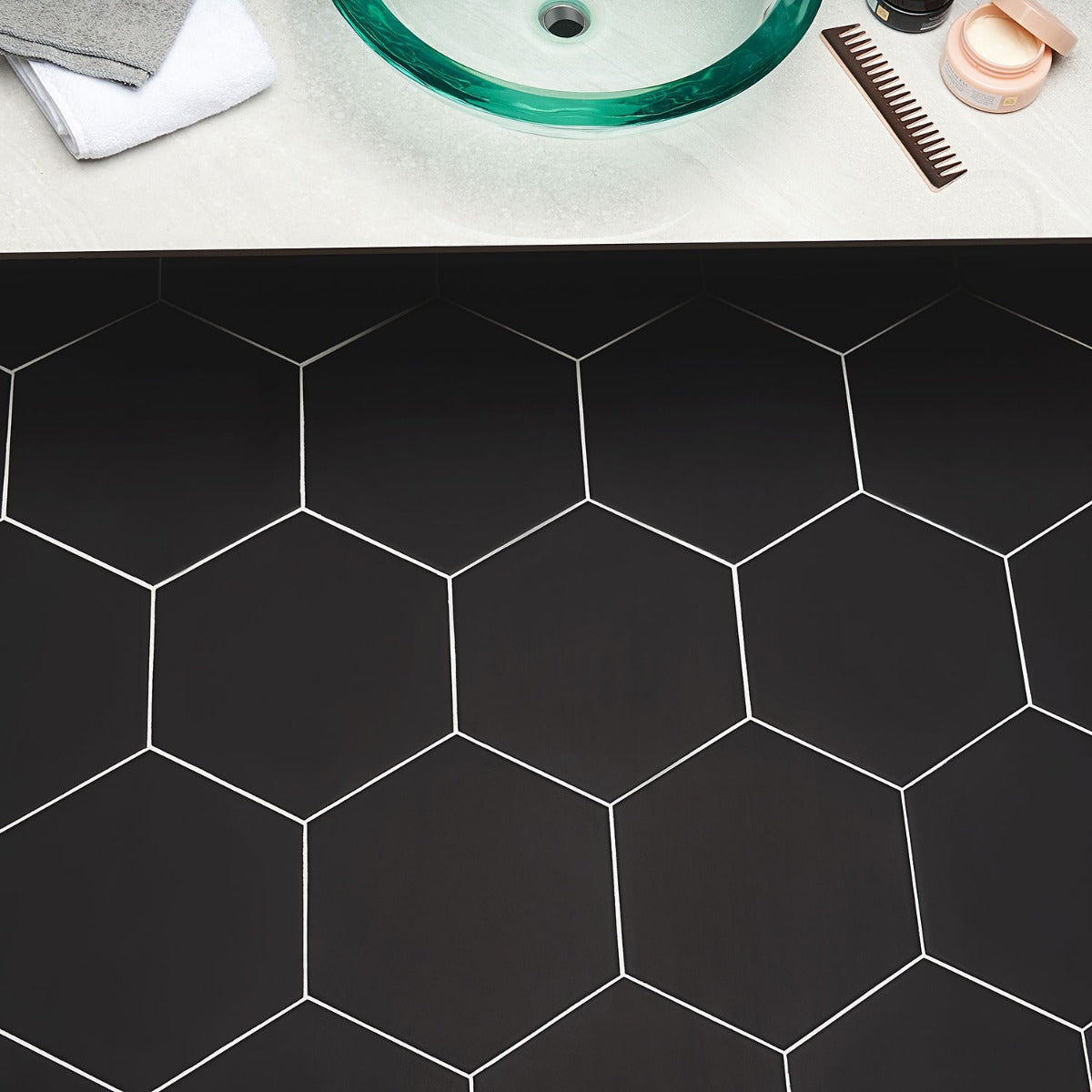 SymetroHex Black Matte Porcelain Tile - 10" Hexagon