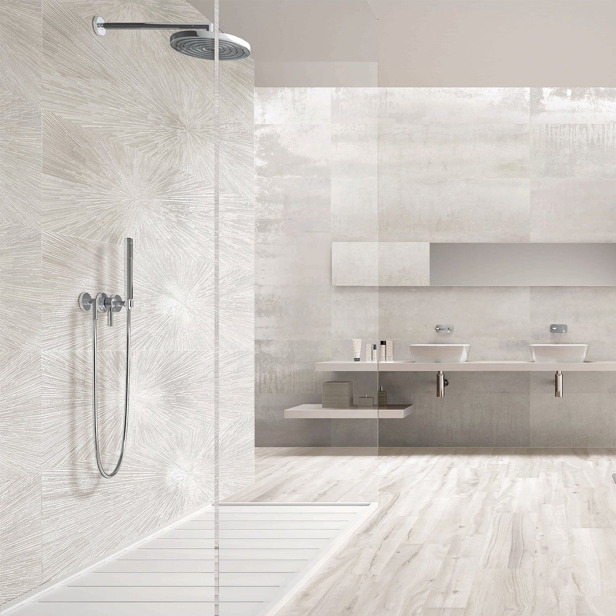 Twilight Star White 12x48 Metal Look Glazed Porcelain Tile - Lux Tile