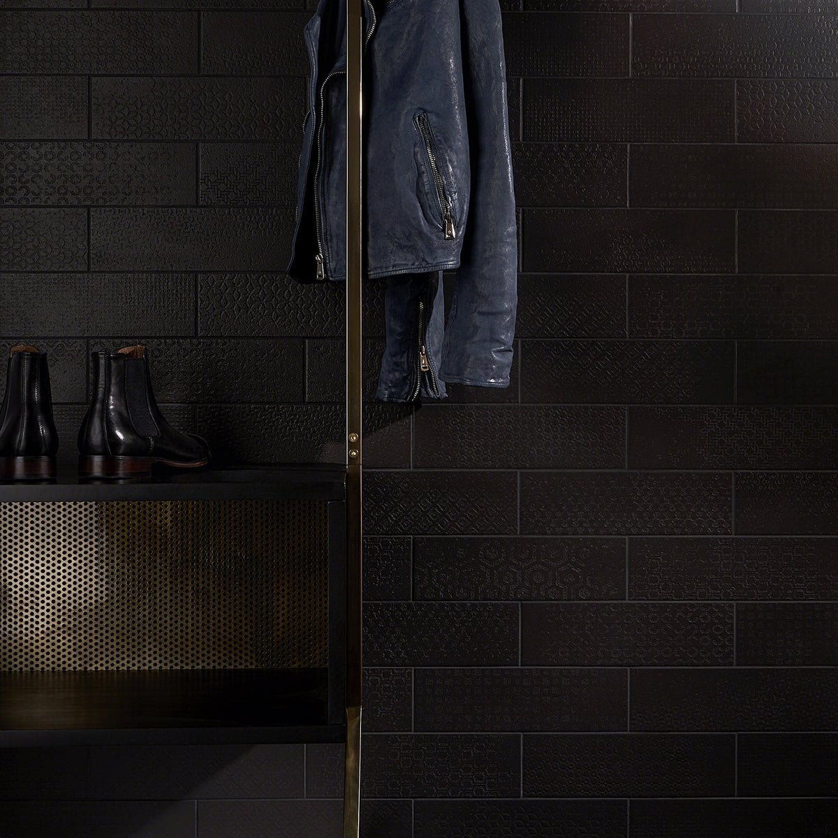 Tessuto Carbone Black Matte Porcelain Subway Tile 4x12