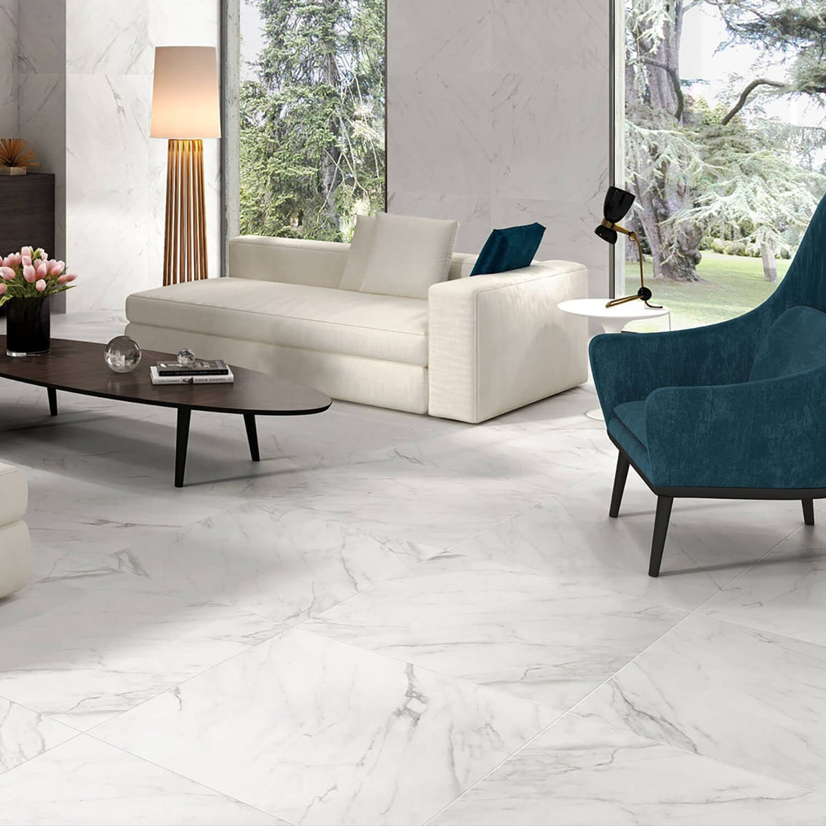 Belvedere Bianco Marble Look Porcelain Tile 30x30 - Lux Tile