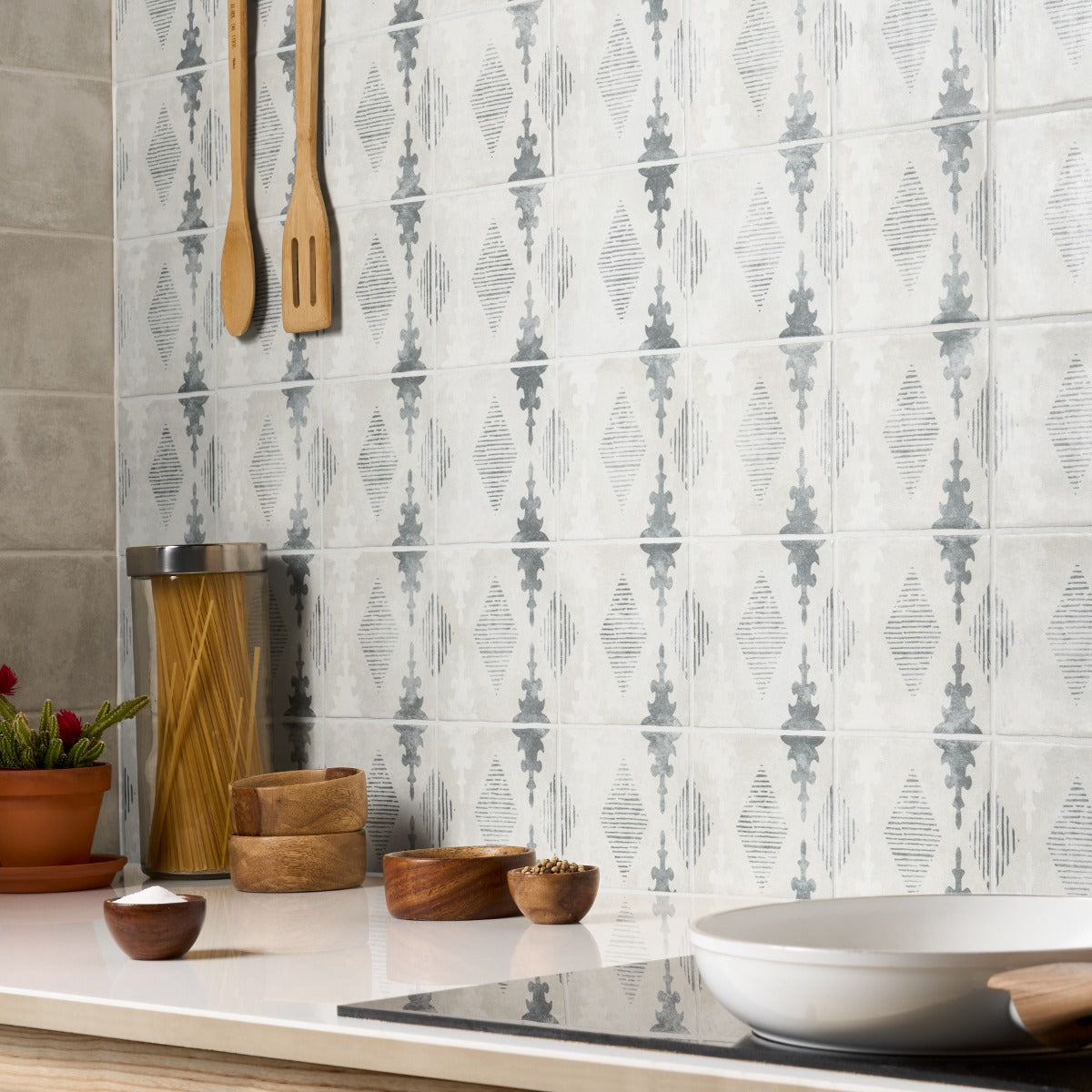 Talia Aztec Blue Gray 5x5 Matte Ceramic Tile by Paula Purroy