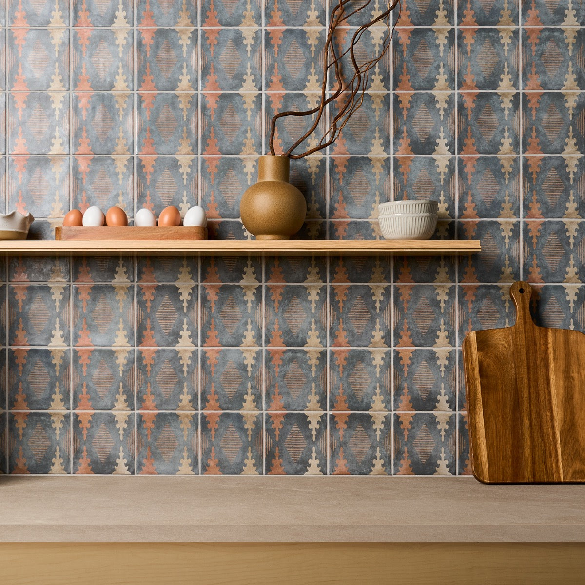 Paula Purroy Talia Aztec Blue Terracotta 5x5 Matte Ceramic Tile