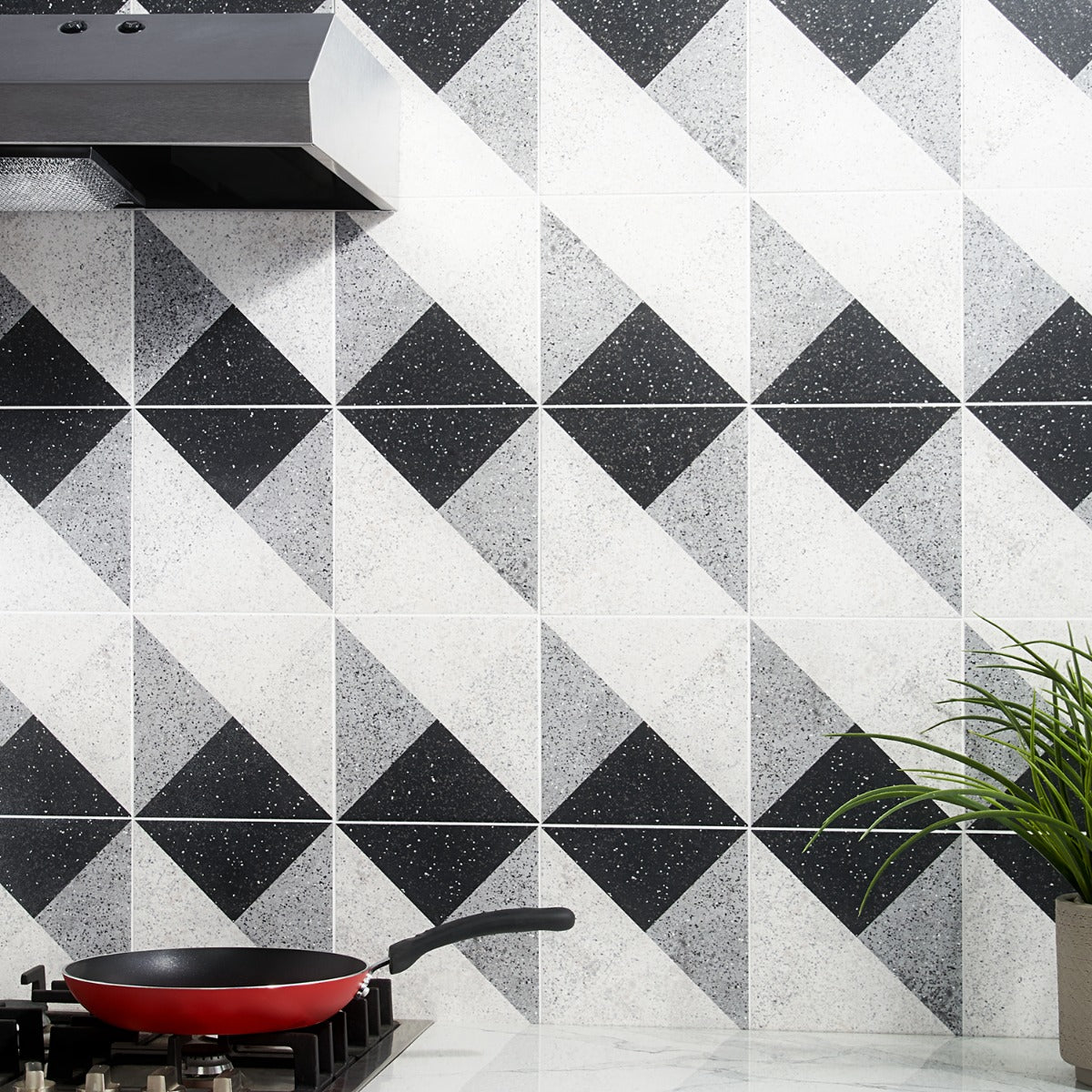 Art Geo Deco Charcoal Black Matte Porcelain Tile by Elizabeth Sutton - 8x8