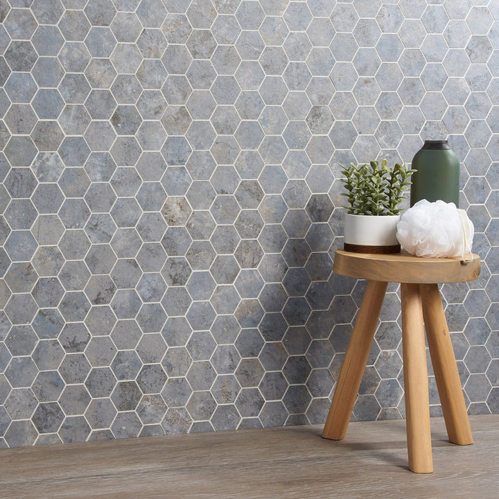 Portrait Ocean Blue 2" Hexagon Matte Porcelain Mosaic Tile - Lux Tile