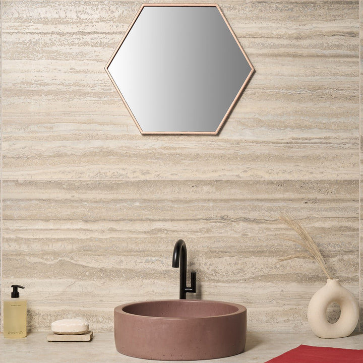 Romani Travertine Hazelnut Beige 24x48 Satin Porcelain Tile - Lux Tile