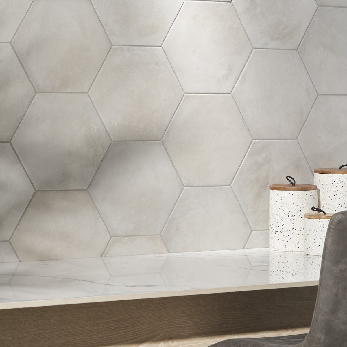 Ava Sabbia Gray 8" Hexagon Matte Porcelain Tile - Lux Tile