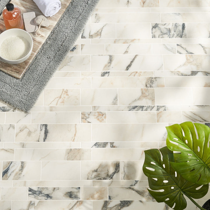 Dreamstone Calacatta Rustico Beige Railroad Matte Porcelain Mosaic Tile