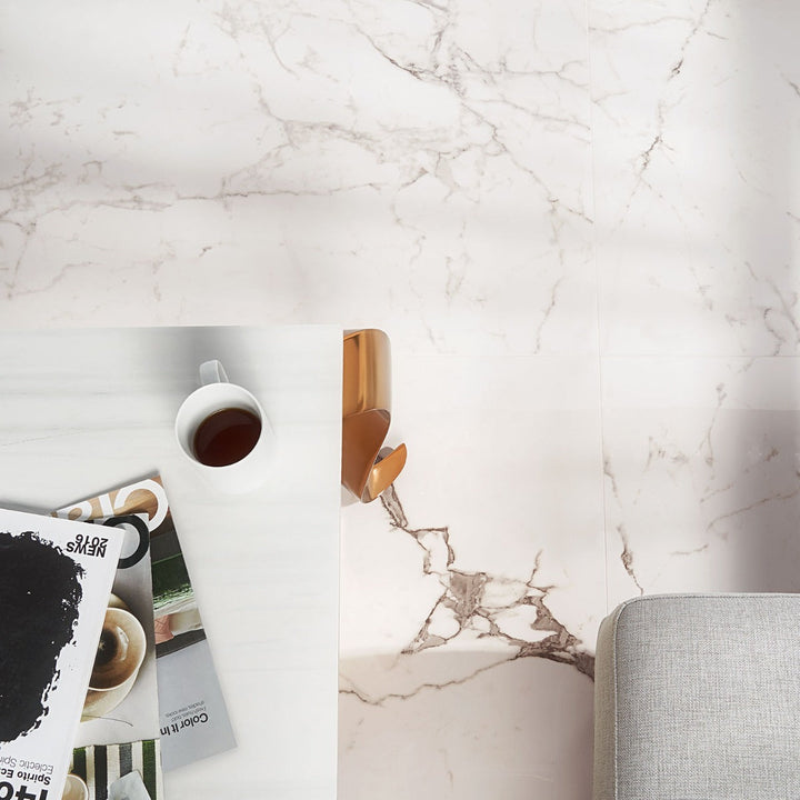 DreamStone Statuario Venato White 24x48 Polished Porcelain Tile