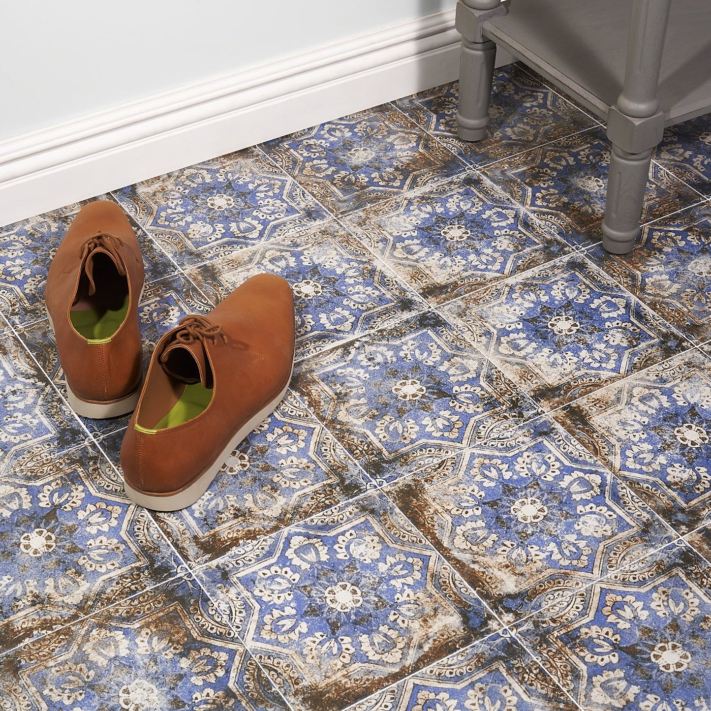 Lenox Flora Blue 8x8 Matte Porcelain Tile - Mediterranean Design