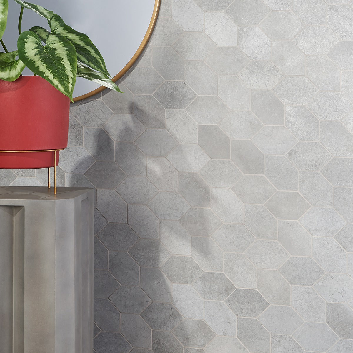 Bond Nimbus Silver Foliage Hexagon Matte Porcelain Mosaic Tile - Lux Tile