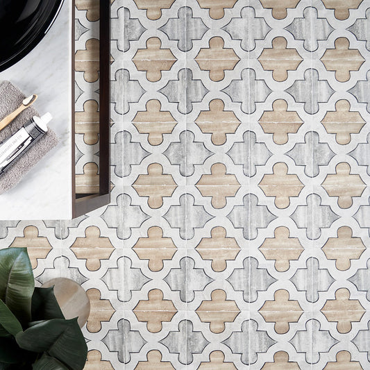 Alesso Deco Picos Beige 8x8 Matte Porcelain Tile - Lux Tile