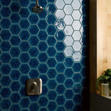 Breeze Ocean Blue 4.5" Hexagon Crackled Glossy Porcelain Tile by Lux Tile