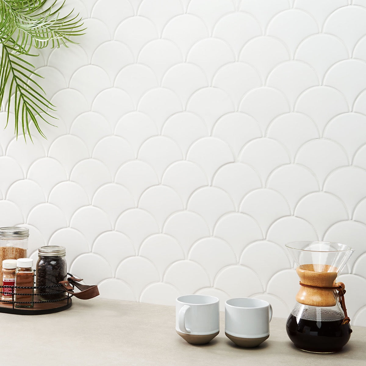 Highwater Blanco White 5" Fish Scale Matte Ceramic Wall Tile