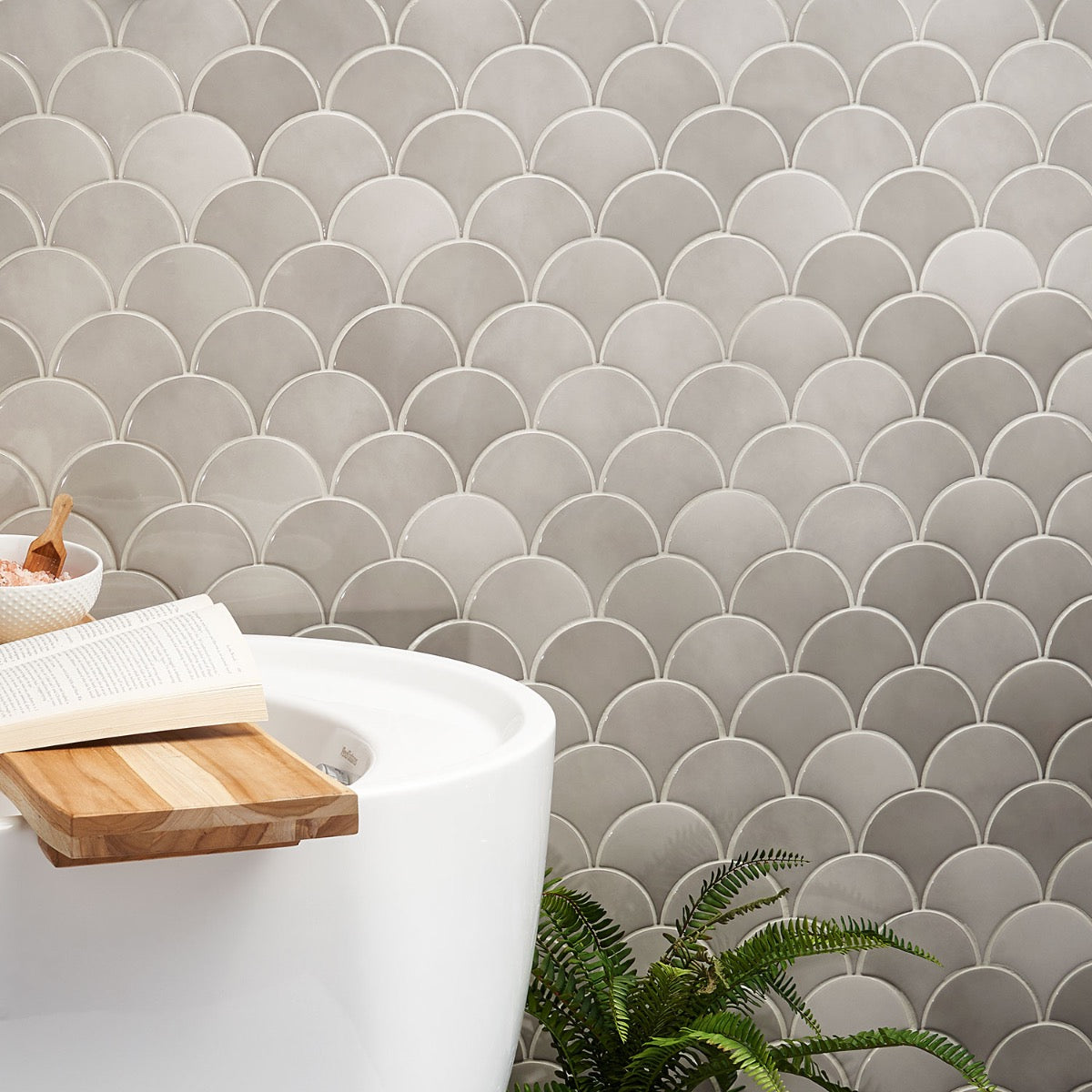 Lux Tile Mist Gray Fish Scale Polished Ceramic Wall Tile - 5"
