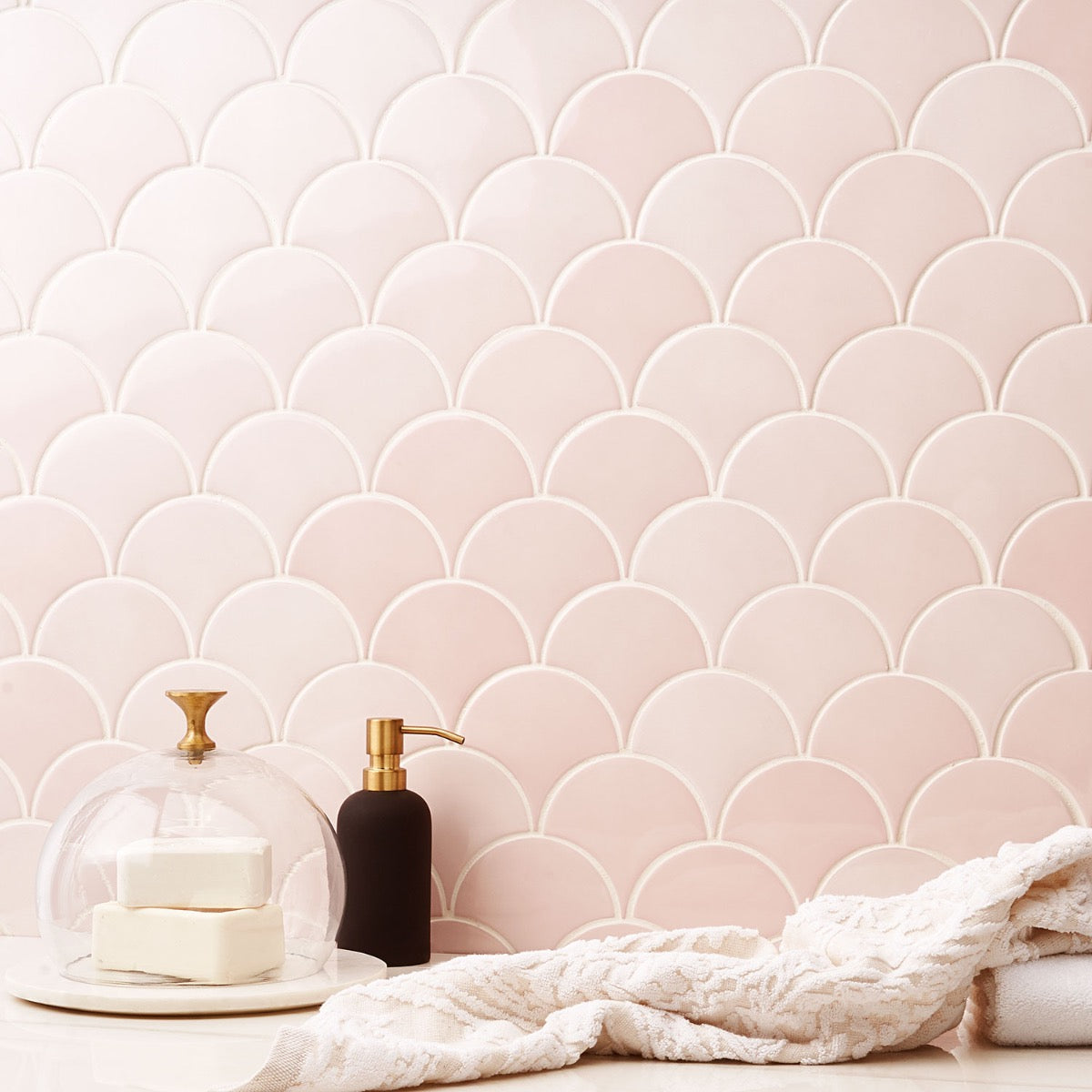 Highwater Rose Pink 5" Fish Scale Polished Ceramic Wall Tile