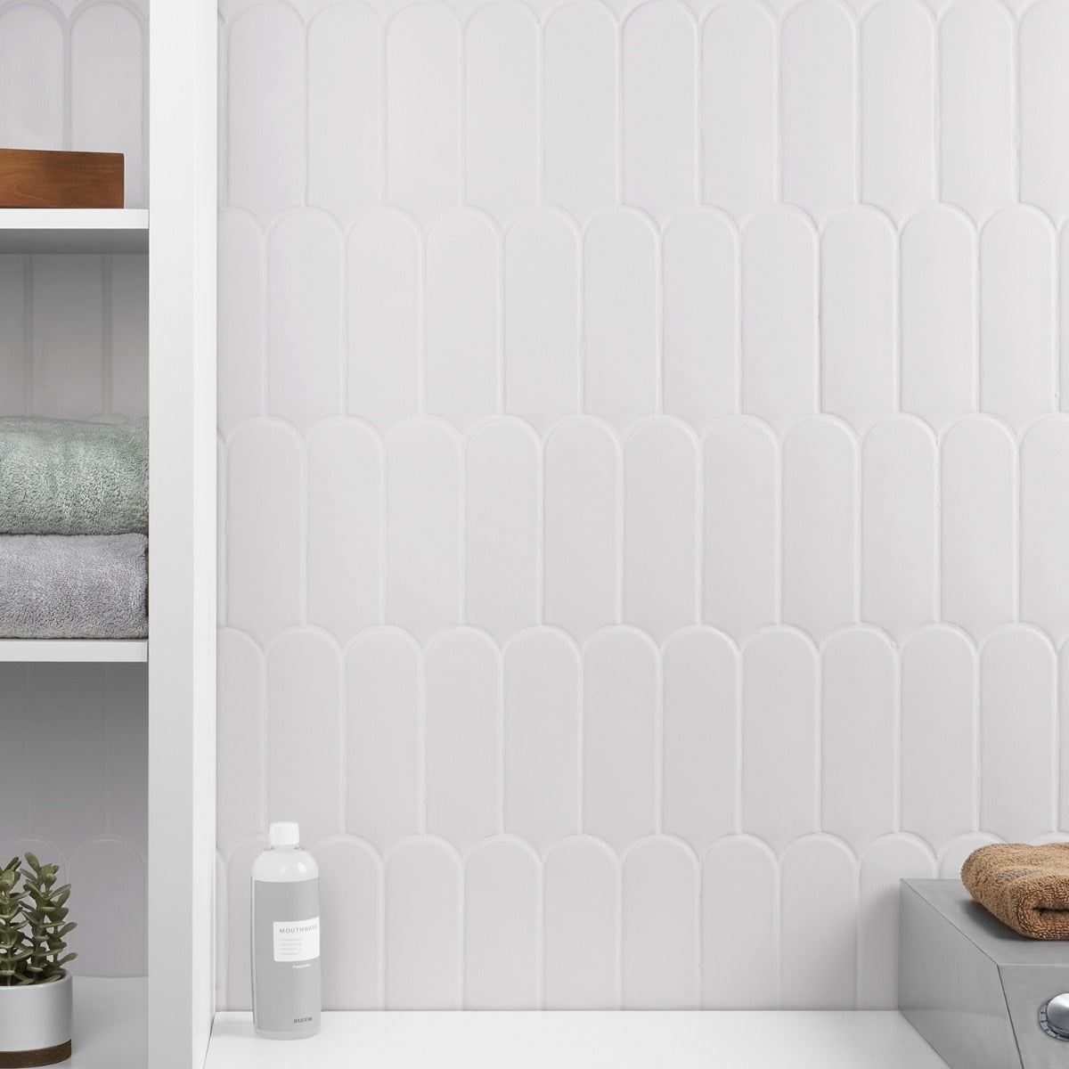 Parry White 3x8 Fishscale Matte Ceramic Wall Tile by Lux Tile