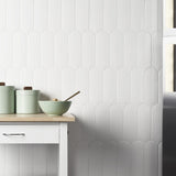 Parry White 3x8 Fishscale Glossy Ceramic Wall Tile - Tilebar