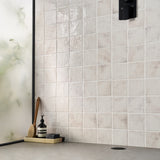 Greta Seashell White 5x5 Glossy Textured Porcelain Tile by Lux Tile