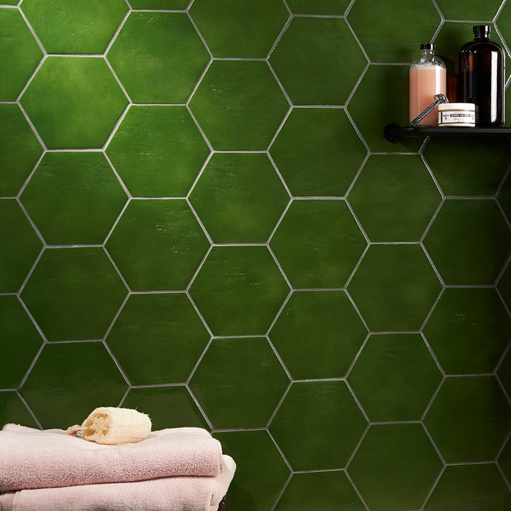Cavallo Monaco Green 7" Hexagon Glossy Porcelain Tile - Lux Tile