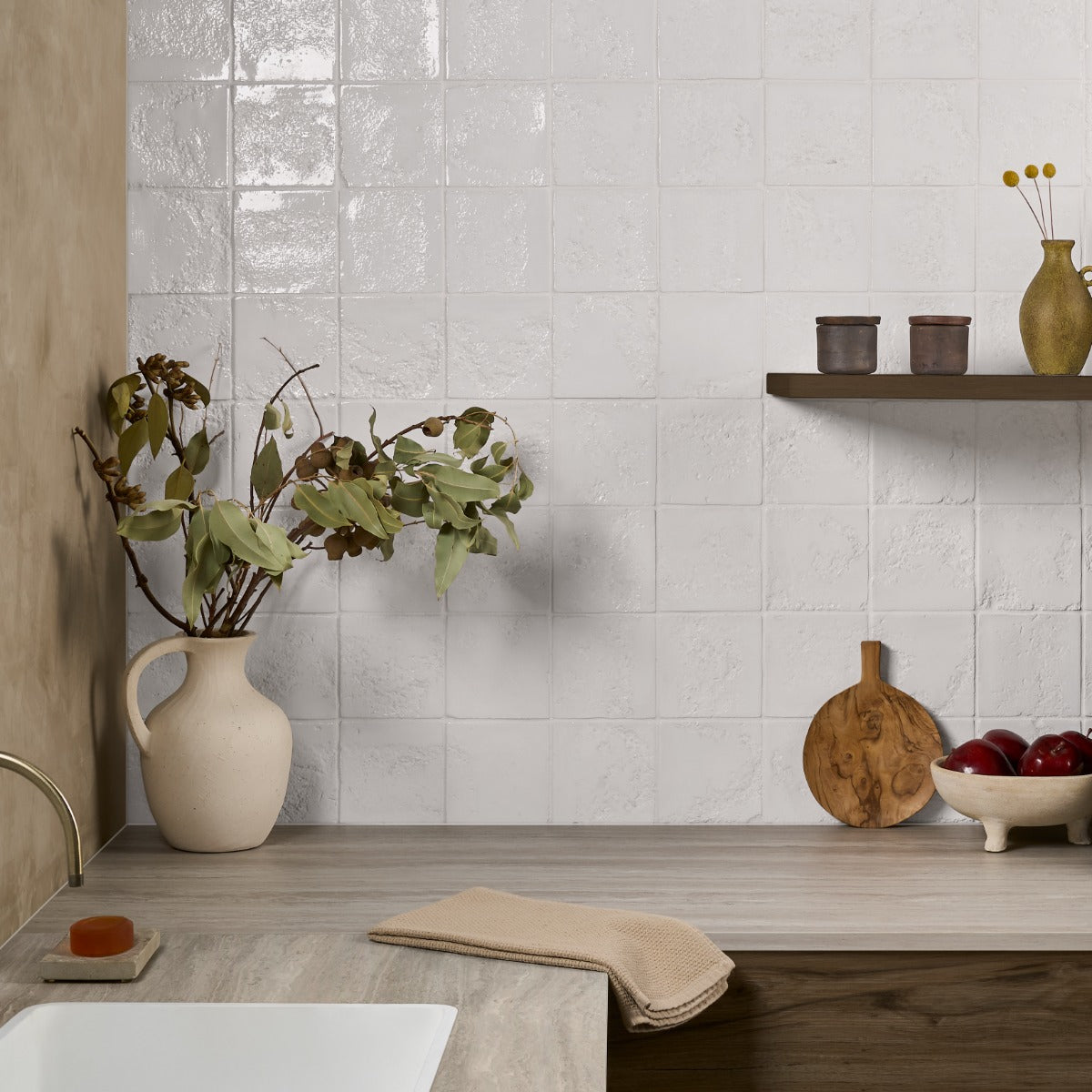 Navari White 5x5 Textured Glossy Ceramic Tile by Lux Tile