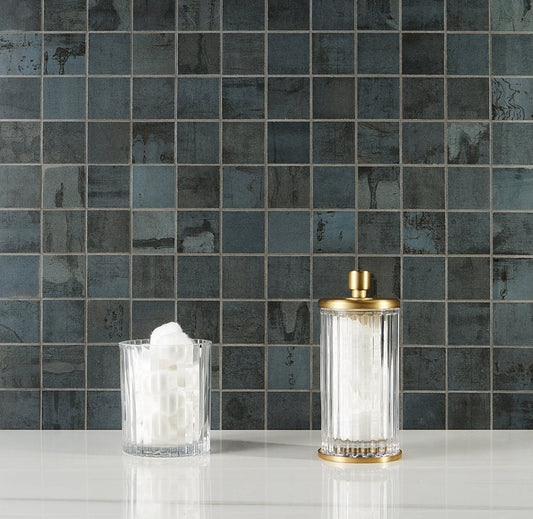 Angela Harris Metallic Blue Matte Porcelain Mosaic Tile 2x2