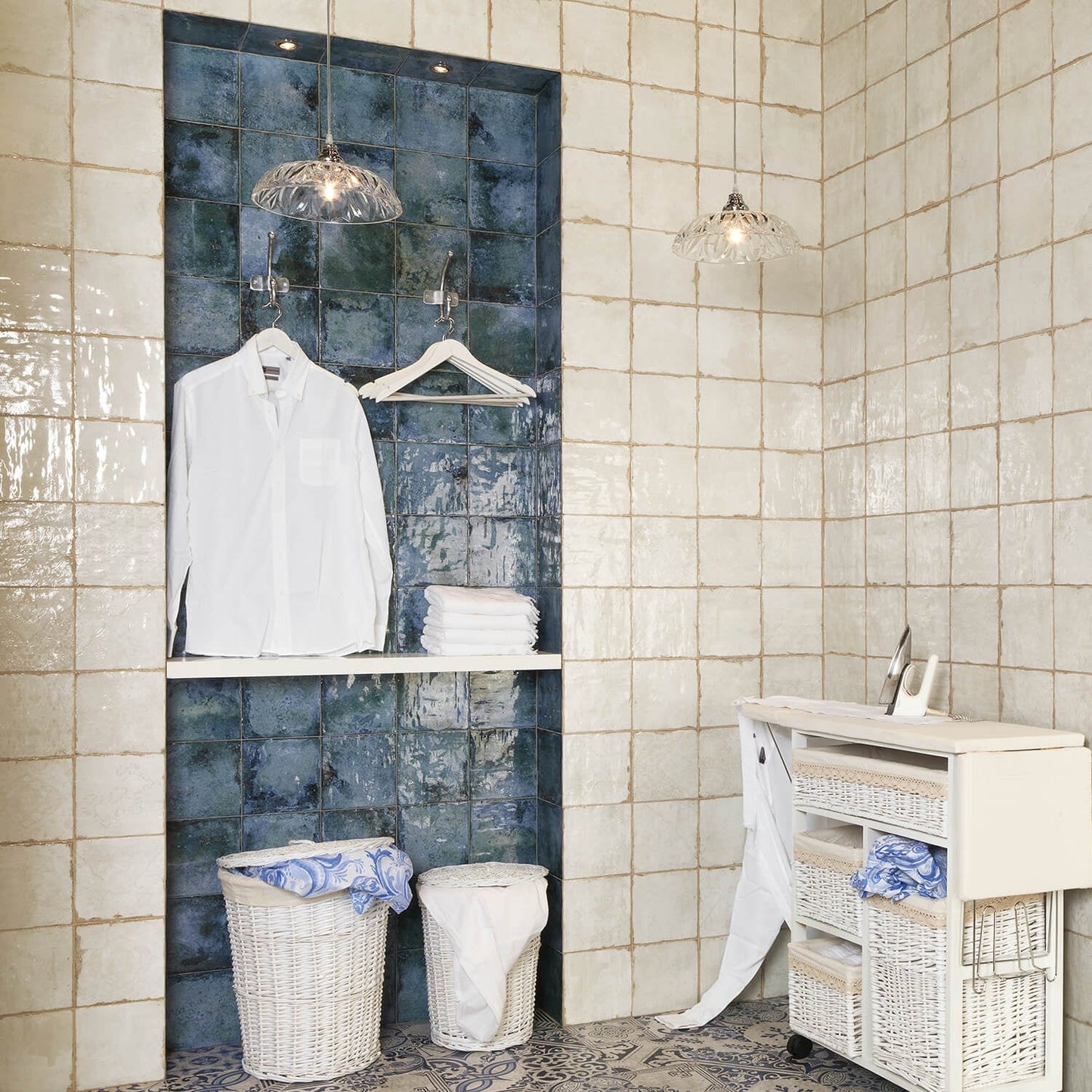 Angela Harris Dunmore Blue 8x8 Polished Ceramic Wall Tile
