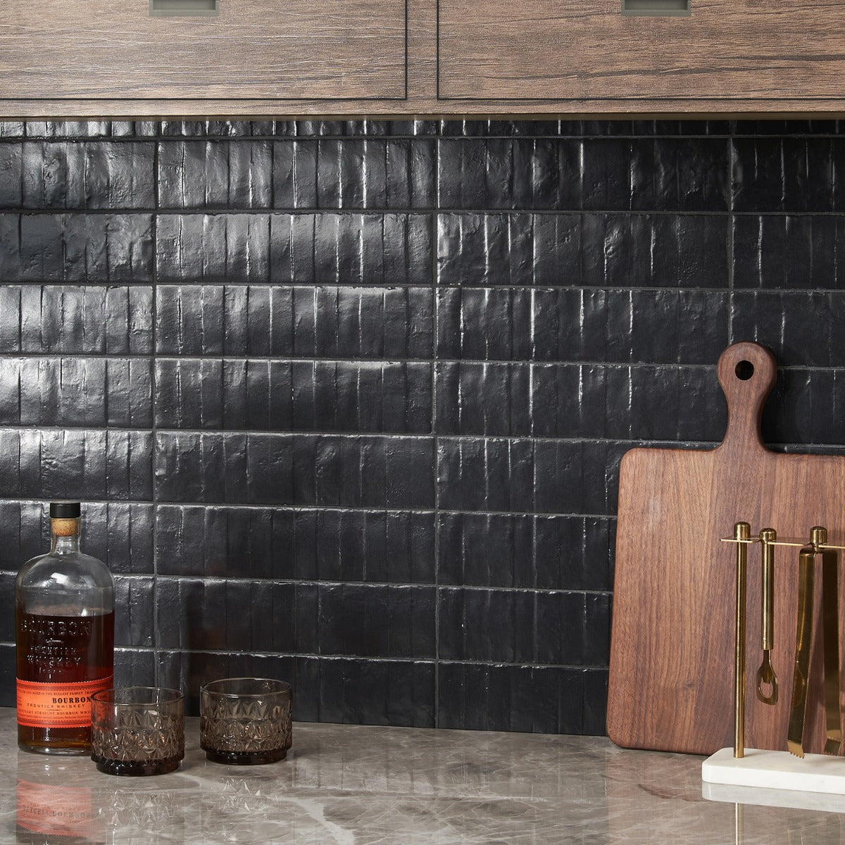Rework Leather Black 3x12 Matte Porcelain Subway Tile - Lux Tile