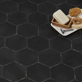 Lux Tile Sasha Hex Nero Black 6" Matte Porcelain Hexagon Tile