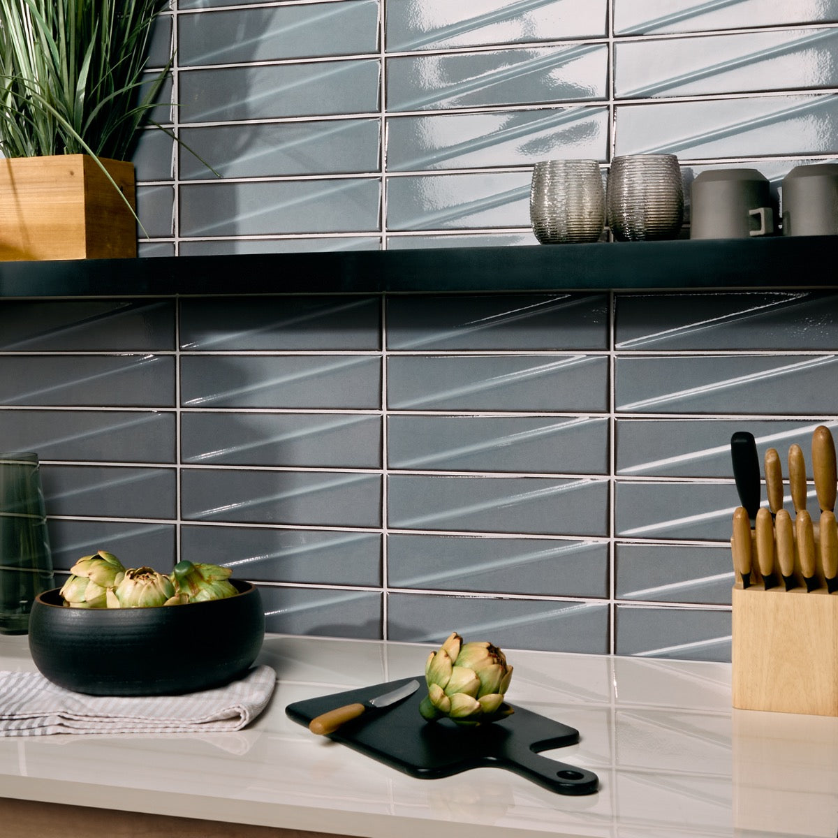 Axelle Misty Gray 3x12 3D Glossy Ceramic Subway Tile - Lux Tile