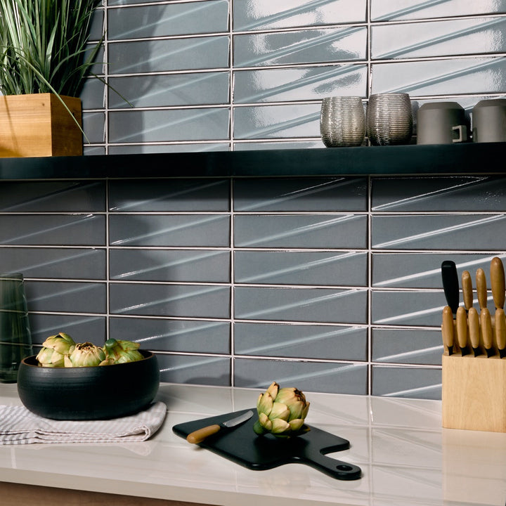 Axelle Misty Gray 3x12 3D Glossy Ceramic Subway Tile - Lux Tile