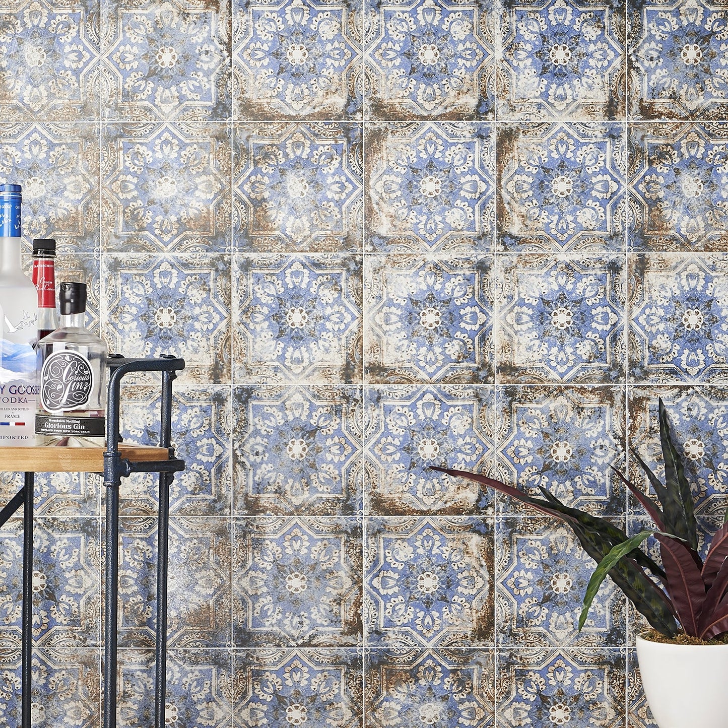 Lenox Flora Blue 8x8 Matte Porcelain Tile - Mediterranean Design