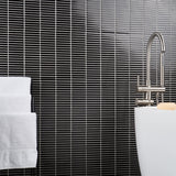 Kai Black Glossy Porcelain Mosaic Tile - 1x4" Tri-Stacked