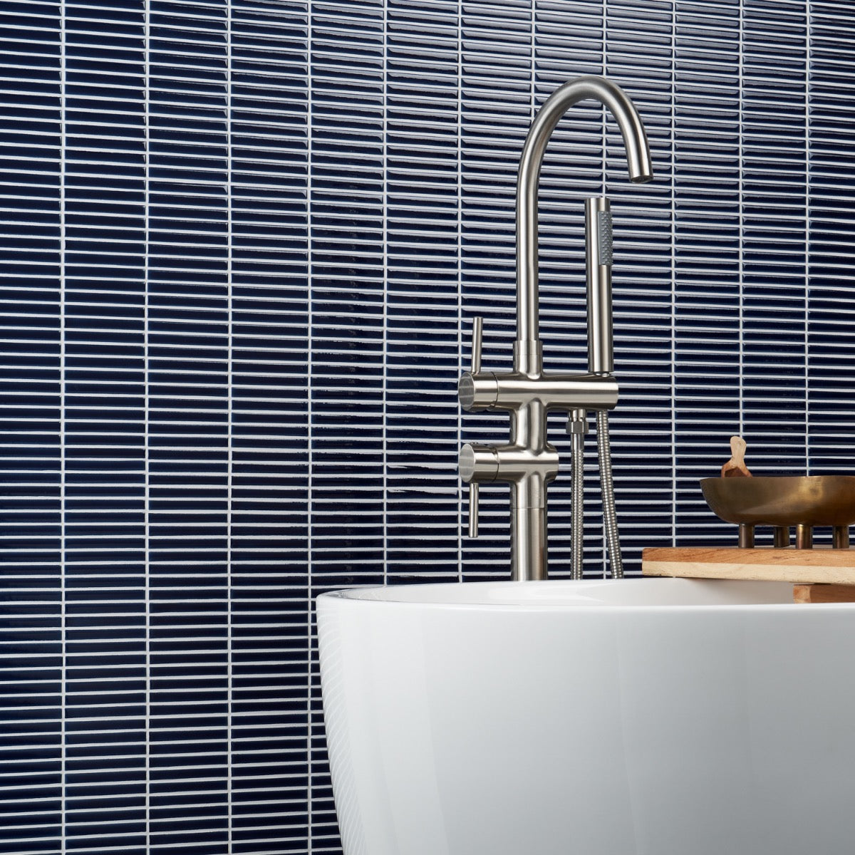 Kai Royal Blue 1x4" Crackled Glossy Porcelain Mosaic Tile - Lux Tile