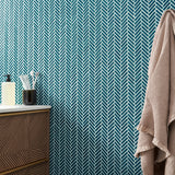 Kai Teal Herringbone Crackled Glossy Porcelain Mosaic Tile - Lux Tile