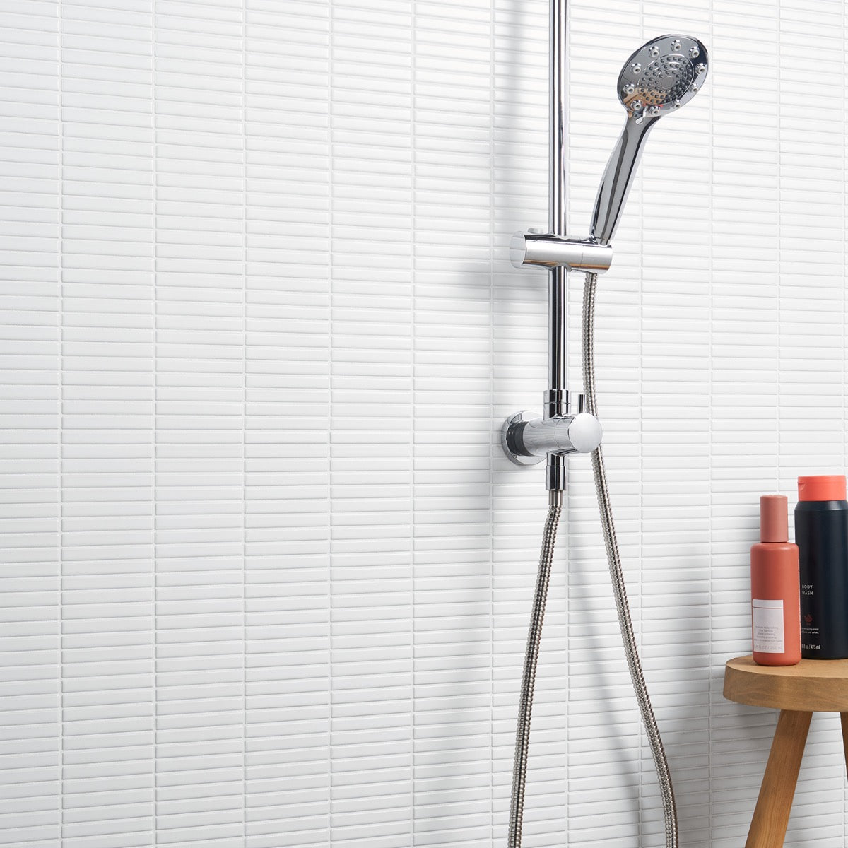 Kai White Matte Porcelain Mosaic Tile - 1x4" Tri-Stacked Design