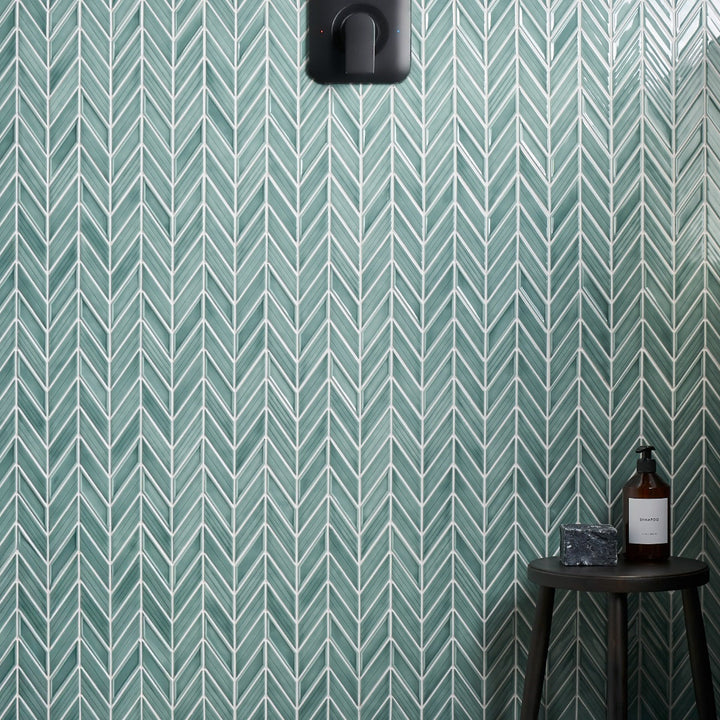 Brookline Chevron Marine Blue 1x5 Glossy Ceramic Mosaic Tile