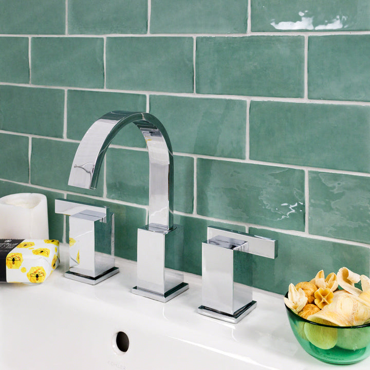 Lancaster Open Seas Green 3x6 Polished Ceramic Subway Tile - Lux Tile