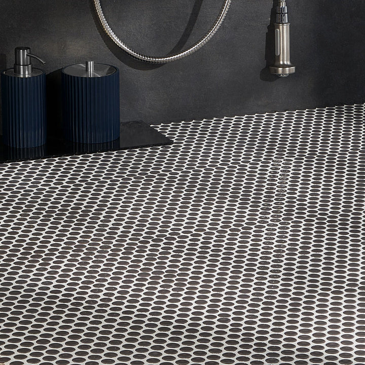 Eden Pavement Gray Penny Round Polished Porcelain Mosaic Tile