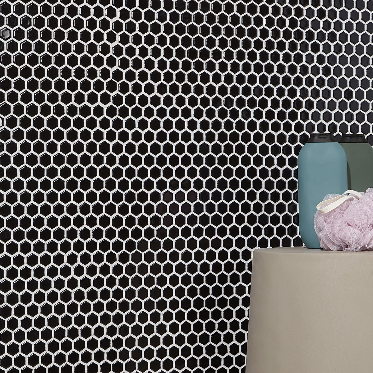 Eden Black 1" Hexagon Polished Porcelain Mosaic Tile