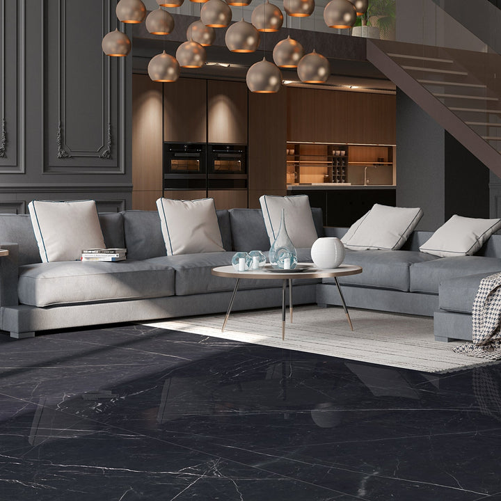 TileBarXL Marmi Slim Black Marquina 30x60 Polished Porcelain Slab