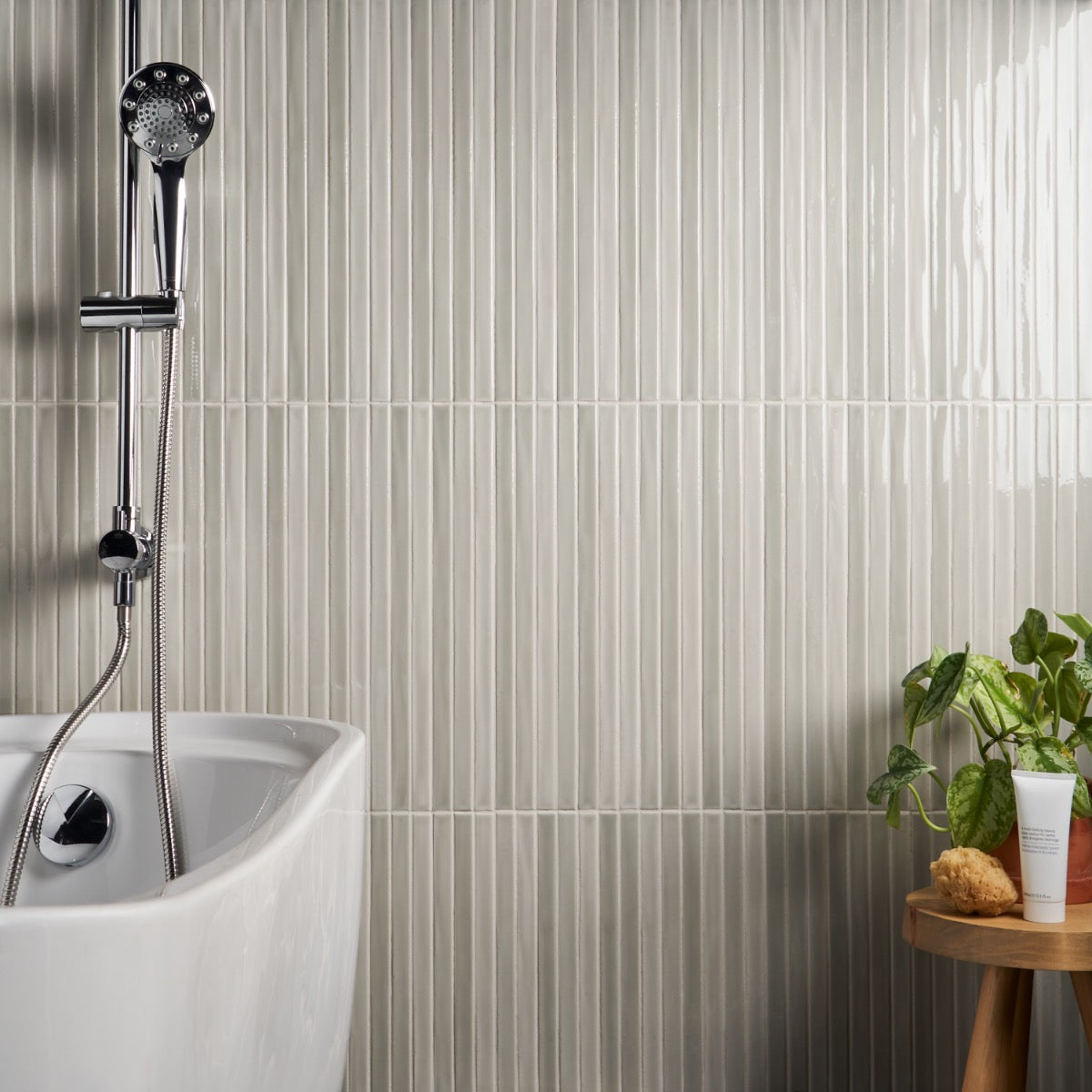 Kanbina Sage Gray 5x18 Glossy Ceramic Mosaic Tile