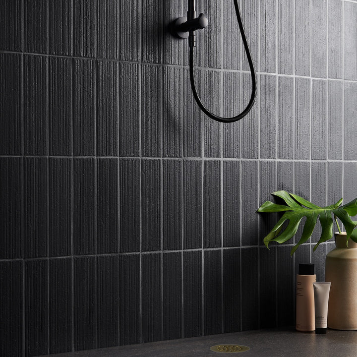 Charlotte Charcoal Black 3x10 Textured Matte Ceramic Subway Tile - Lux Tile